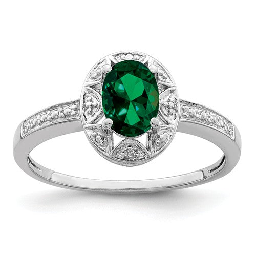 Sterling Silver Oval Birthstone & Diamond Accented Rings- Sparkle & Jade-SparkleAndJade.com QBR10MAY-5