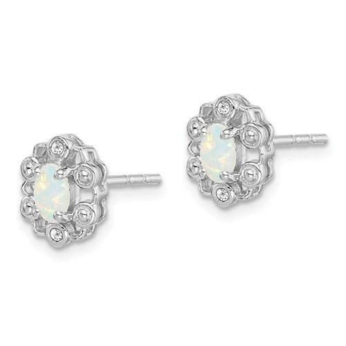 Sterling Silver Oval Gemstone & Diamond Earrings- Sparkle & Jade-SparkleAndJade.com 