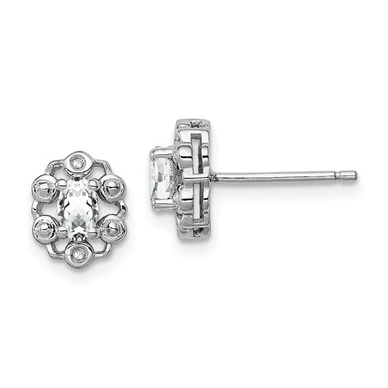 Sterling Silver Oval Gemstone & Diamond Earrings- Sparkle & Jade-SparkleAndJade.com QBE22APR