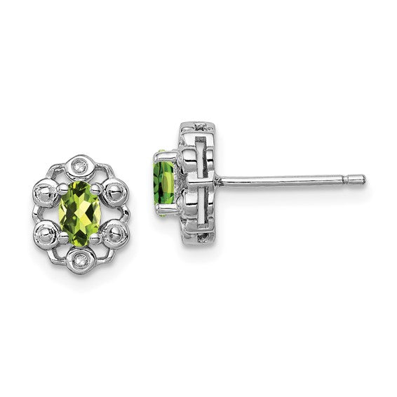 Sterling Silver Oval Gemstone & Diamond Earrings- Sparkle & Jade-SparkleAndJade.com QBE22AUG