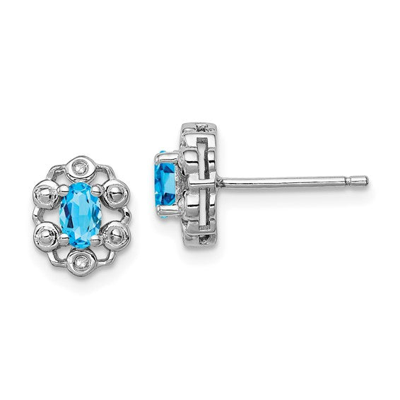 Sterling Silver Oval Gemstone & Diamond Earrings- Sparkle & Jade-SparkleAndJade.com QBE22DEC