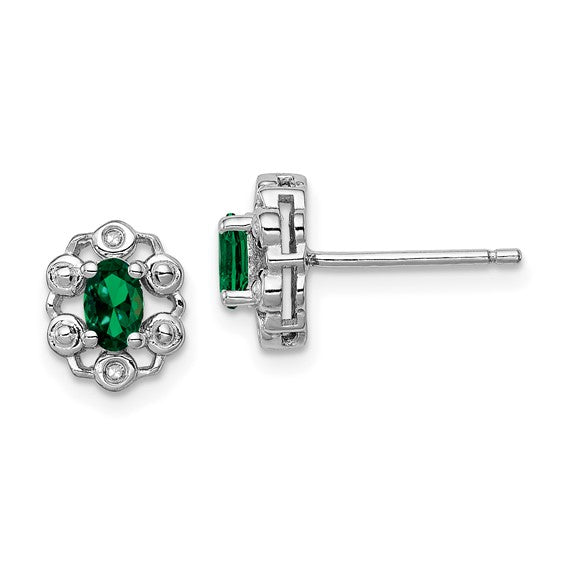 Sterling Silver Oval Gemstone & Diamond Earrings- Sparkle & Jade-SparkleAndJade.com QBE22MAY