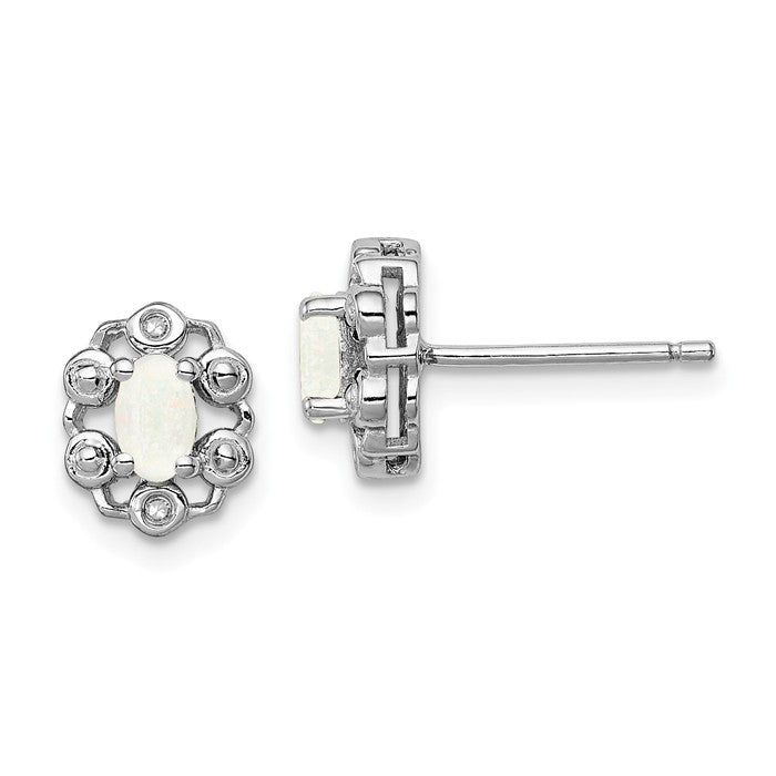 Sterling Silver Oval Gemstone & Diamond Earrings- Sparkle & Jade-SparkleAndJade.com QBE22OCT
