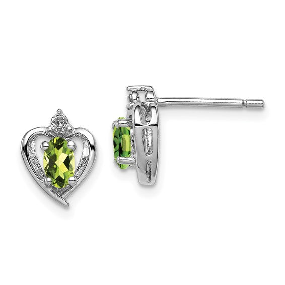 Sterling Silver Oval Gemstone & Diamond Heart Earrings- Sparkle & Jade-SparkleAndJade.com QBE19AUG
