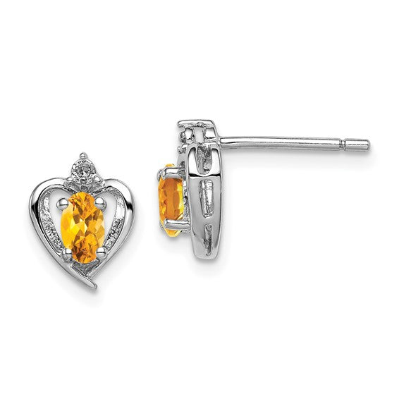 Sterling Silver Oval Gemstone & Diamond Heart Earrings- Sparkle & Jade-SparkleAndJade.com QBE19NOV