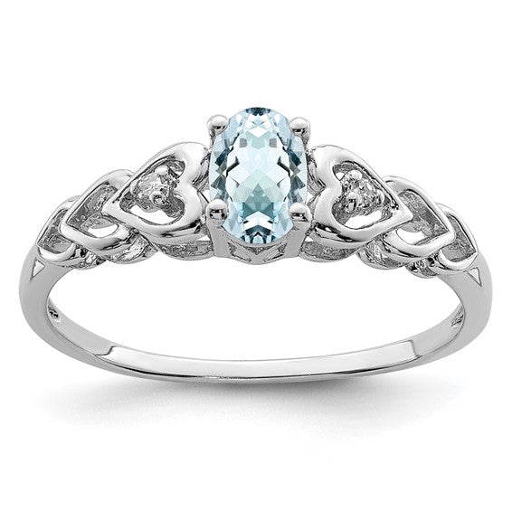 Sterling Silver Oval Gemstone & Diamond Hearts Rings- Sparkle & Jade-SparkleAndJade.com QBR23MAR-5