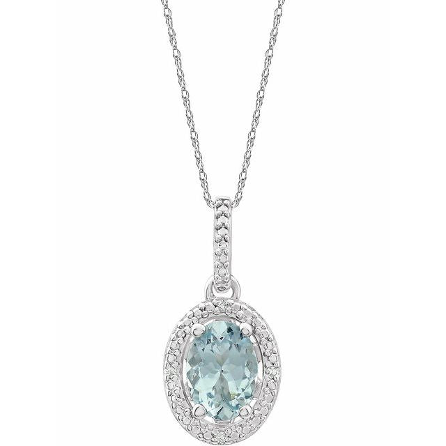 Sterling Silver Oval Gemstone & .01 CTW Diamond Halo-Style 18" Necklaces- Sparkle & Jade-SparkleAndJade.com 652633:60003:P