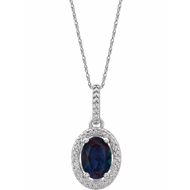 Sterling Silver Oval Gemstone & .01 CTW Diamond Halo-Style 18" Necklaces- Sparkle & Jade-SparkleAndJade.com 652633:60006:P