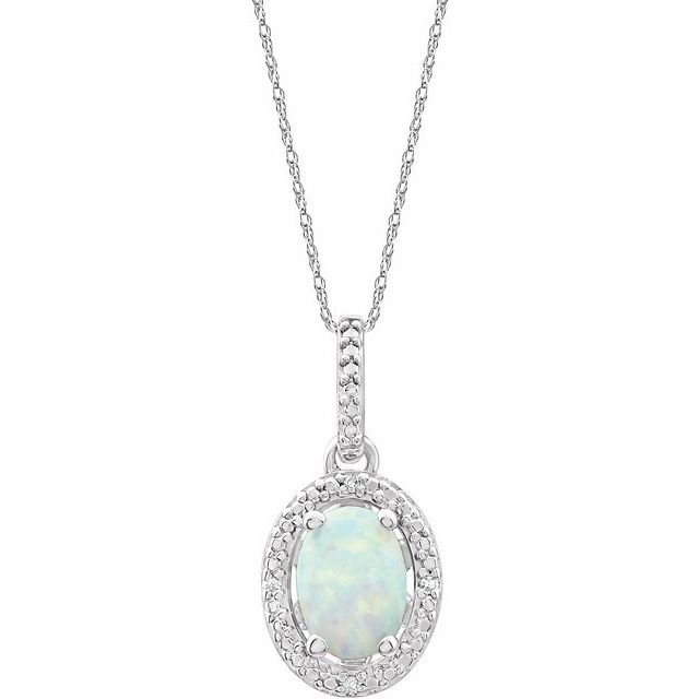 Sterling Silver Oval Gemstone & .01 CTW Diamond Halo-Style 18" Necklaces- Sparkle & Jade-SparkleAndJade.com 652633:60010:P