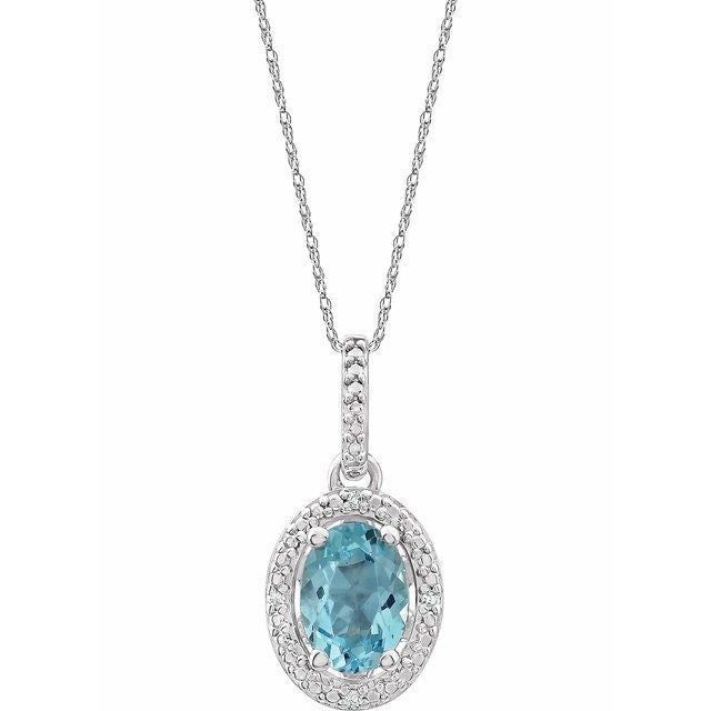 Sterling Silver Oval Gemstone & .01 CTW Diamond Halo-Style 18" Necklaces- Sparkle & Jade-SparkleAndJade.com 652633:60012:P