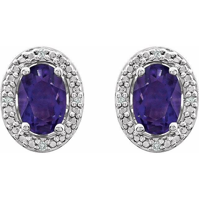 Sterling Silver Oval Gemstone & .025 CTW Diamond Halo-Style Earrings- Sparkle & Jade-SparkleAndJade.com 