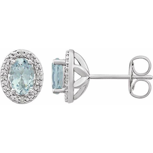 Sterling Silver Oval Gemstone & .025 CTW Diamond Halo-Style Earrings- Sparkle & Jade-SparkleAndJade.com 652632:60015:P