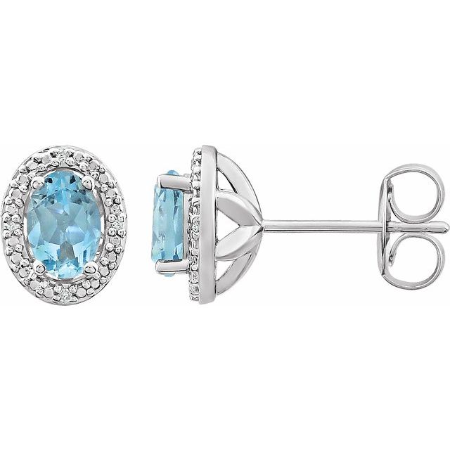 Sterling Silver Oval Gemstone & .025 CTW Diamond Halo-Style Earrings- Sparkle & Jade-SparkleAndJade.com 652632:60016:P