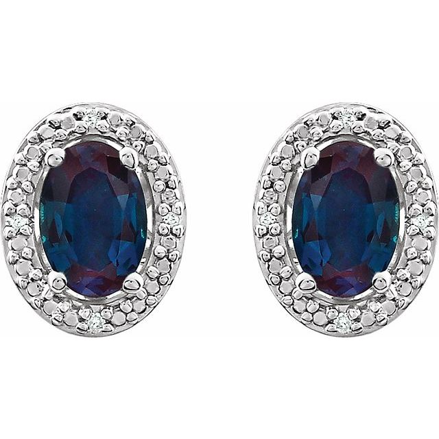 Sterling Silver Oval Gemstone & .025 CTW Diamond Halo-Style Earrings- Sparkle & Jade-SparkleAndJade.com 652632:60017:P