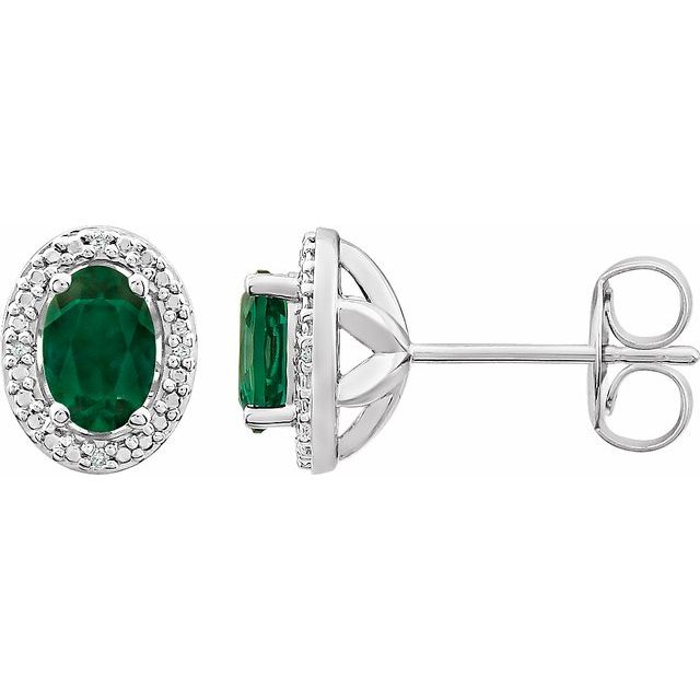 Sterling Silver Oval Gemstone & .025 CTW Diamond Halo-Style Earrings- Sparkle & Jade-SparkleAndJade.com 652632:60018:P