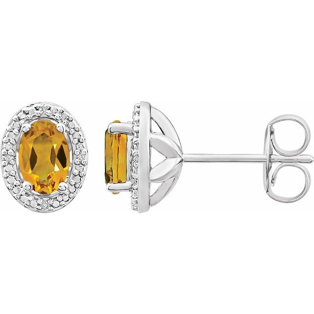 Sterling Silver Oval Gemstone & .025 CTW Diamond Halo-Style Earrings- Sparkle & Jade-SparkleAndJade.com 652632:60019:P
