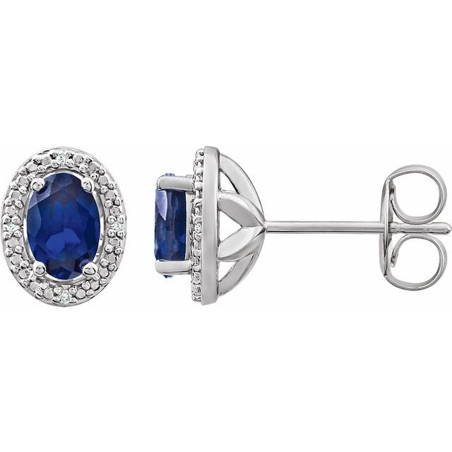 Sterling Silver Oval Gemstone & .025 CTW Diamond Halo-Style Earrings- Sparkle & Jade-SparkleAndJade.com 652632:60021:P