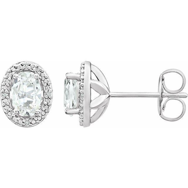 Sterling Silver Oval Gemstone & .025 CTW Diamond Halo-Style Earrings- Sparkle & Jade-SparkleAndJade.com 652632:60022:P