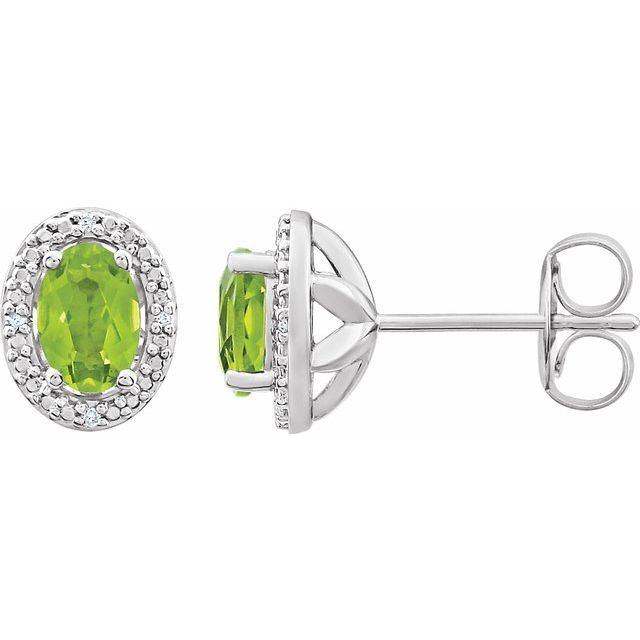 Sterling Silver Oval Gemstone & .025 CTW Diamond Halo-Style Earrings- Sparkle & Jade-SparkleAndJade.com 652632:60023:P