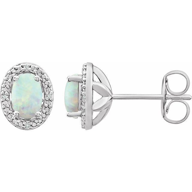Sterling Silver Oval Gemstone & .025 CTW Diamond Halo-Style Earrings- Sparkle & Jade-SparkleAndJade.com 652632:60024:P
