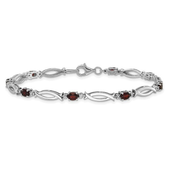 Sterling Silver Oval Gemstone and Diamond Link Design Bracelets- Sparkle & Jade-SparkleAndJade.com QX994GA