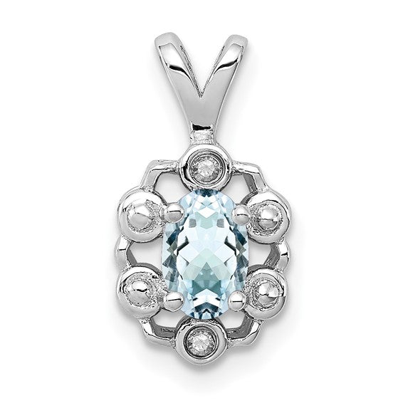Sterling Silver Oval Gemstone and Diamond Pendants- Sparkle & Jade-SparkleAndJade.com QBPD22MAR