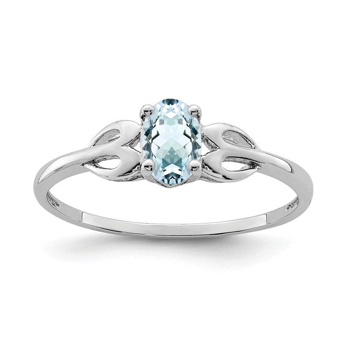 Sterling Silver Oval Genuine Aquamarine Heart Birthstone Ring- Sparkle & Jade-SparkleAndJade.com QBR20MAR-5