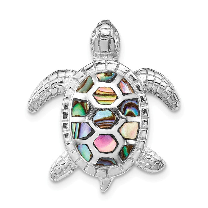 Sterling Silver Paua Abalone Textured Turtle Slide Pendant- Sparkle & Jade-SparkleAndJade.com QP5372