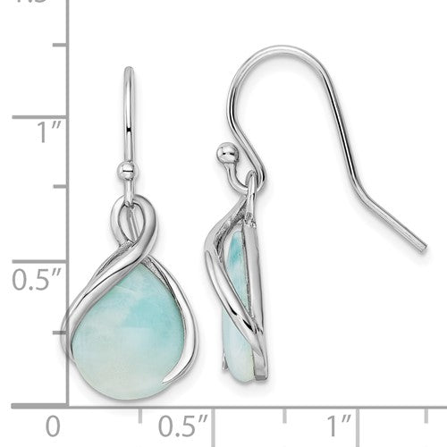 Sterling Silver Pear Shape Larimar Twist Dangle Earrings- Sparkle & Jade-SparkleAndJade.com QE16389