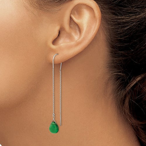 Sterling Silver Pear Shaped Dark Green CZ Threader Earrings- Sparkle & Jade-SparkleAndJade.com QE2493