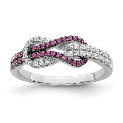 Sterling Silver Pink & White CZ Brilliant Embers Love Knot Ring- Sparkle & Jade-SparkleAndJade.com 