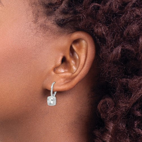 Sterling Silver Princess Cut CZ Leverback Earrings- Sparkle & Jade-SparkleAndJade.com QE16247