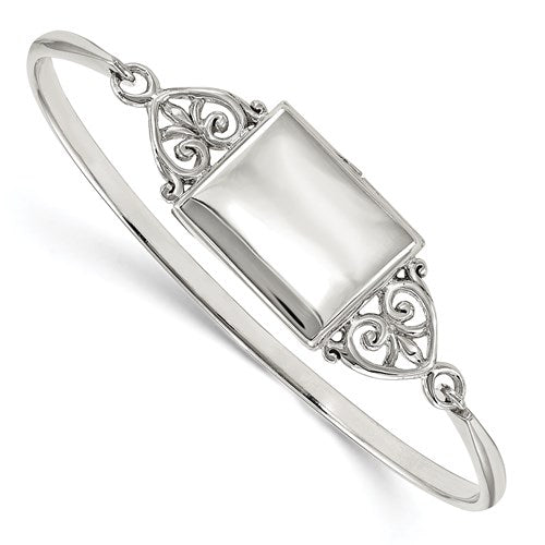 Sterling Silver Rectangular Locket Bangle Bracelet - Engravable- Sparkle & Jade-SparkleAndJade.com QB1211