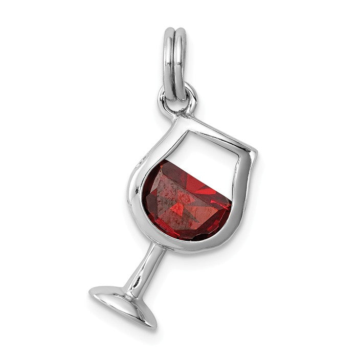 Sterling Silver Red CZ Wine Glass Charm- Sparkle & Jade-SparkleAndJade.com QC6162