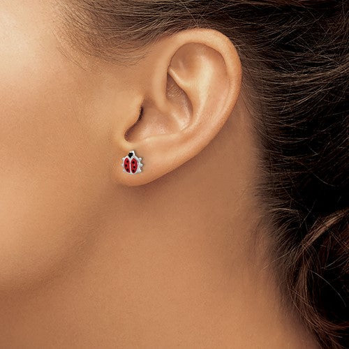 Sterling Silver Red Enamel Ladybug Children's Post Earrings- Sparkle & Jade-SparkleAndJade.com QE11826