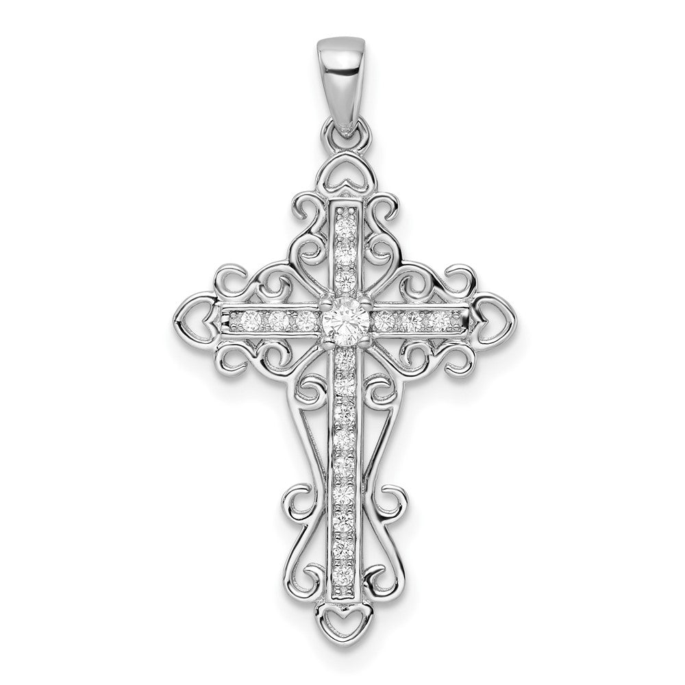 Sterling Silver Rhodium-plated CZ Fancy Cross Pendant- Sparkle & Jade-SparkleAndJade.com QC11158