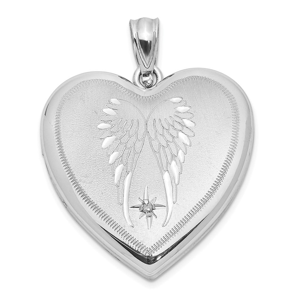 Sterling Silver Rhodium-plated Satin Diamond Wings 24mm Heart Locket- Sparkle & Jade-SparkleAndJade.com QLS1036