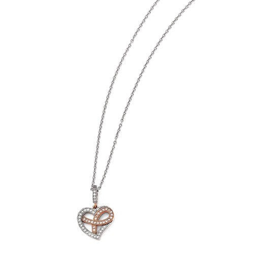 Sterling Silver Rose Gold-Plated CZ Polished Heart Awareness Necklace- Sparkle & Jade-SparkleAndJade.com QMP1125-18