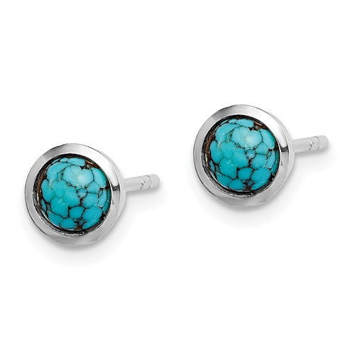 Sterling Silver Round 7mm Turquoise Post Earrings- Sparkle & Jade-SparkleAndJade.com QE14709