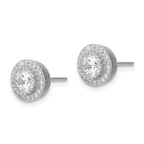 Sterling Silver Round CZ Halo Pendant Necklace and Earrings Set- Sparkle & Jade-SparkleAndJade.com QG6191SET