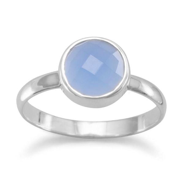 Sterling Silver Round Faceted Blue Chalcedony Stackable Style Ring- Sparkle & Jade-SparkleAndJade.com 