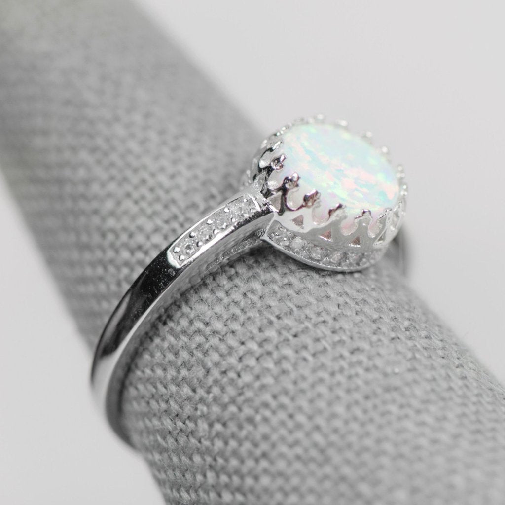 Sterling Silver Round Opal Crown Halo Ring- Sparkle & Jade-SparkleAndJade.com 
