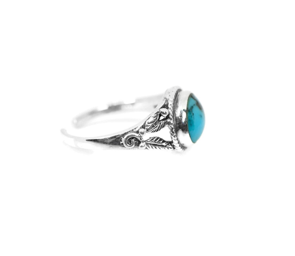 Sterling Silver Round Turquoise Stone Floral Toe Ring- Sparkle & Jade-SparkleAndJade.com A-1181-030304-21