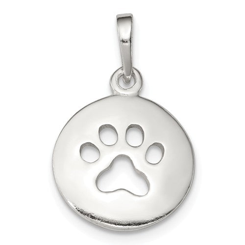 Sterling Silver Small Round Disc with Cut Out Paw Print Charm Pendant- Sparkle & Jade-SparkleAndJade.com QC8877