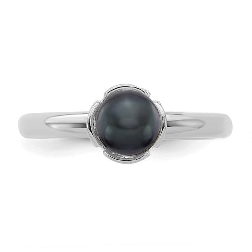 Sterling Silver Stack Expression Black FW Cultured Pearl Ring- Sparkle & Jade-SparkleAndJade.com 