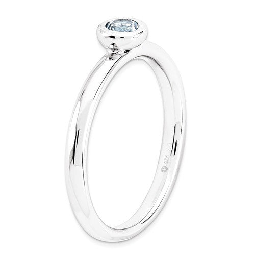 Sterling Silver Stackable Expressions 4mm Round Low Set Light Aquamarine Ring- Sparkle & Jade-SparkleAndJade.com 