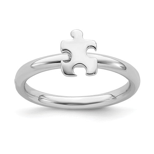 Sterling Silver Stackable Expressions Autism Awareness Puzzle Piece Ring- Sparkle & Jade-SparkleAndJade.com 