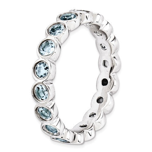 Sterling Silver Stackable Expressions Bezel Light Aquamarine Eternity Ring- Sparkle & Jade-SparkleAndJade.com 