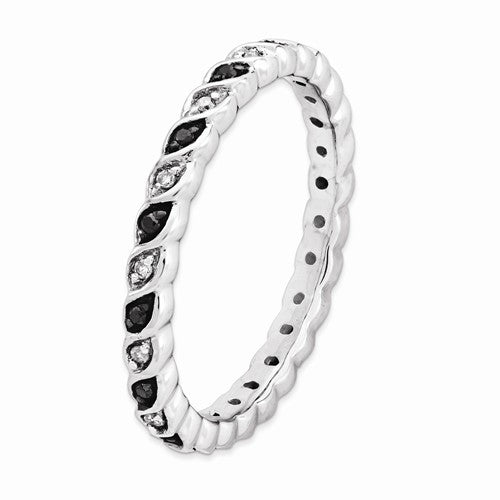 Sterling Silver Stackable Expressions Black And White Diamond Twist Eternity Ring- Sparkle & Jade-SparkleAndJade.com 