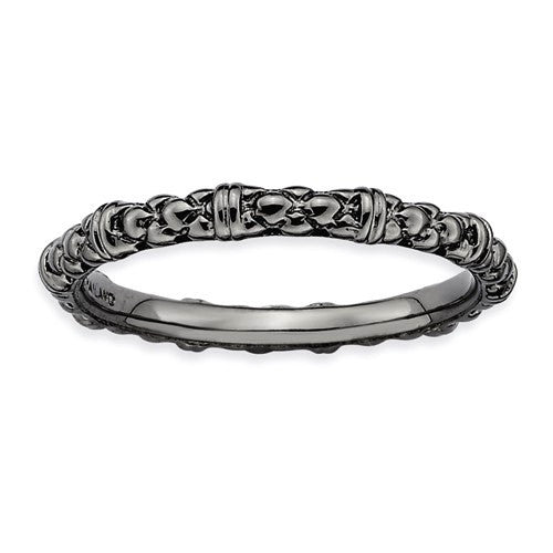 Sterling Silver Stackable Expressions Black Plated Cable Design Ring- Sparkle & Jade-SparkleAndJade.com 